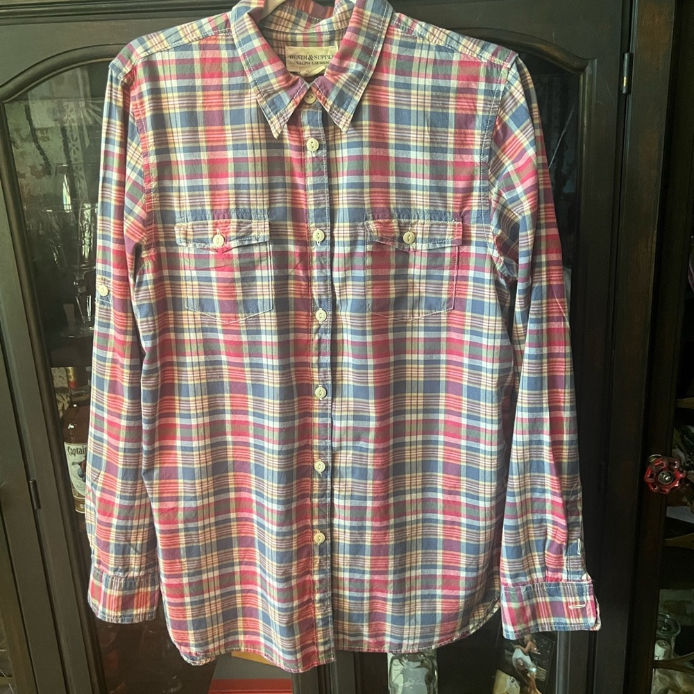 Denim supply Ralph Lauren Polo EUC Plaid CAMP Shirt - Pink and Blue